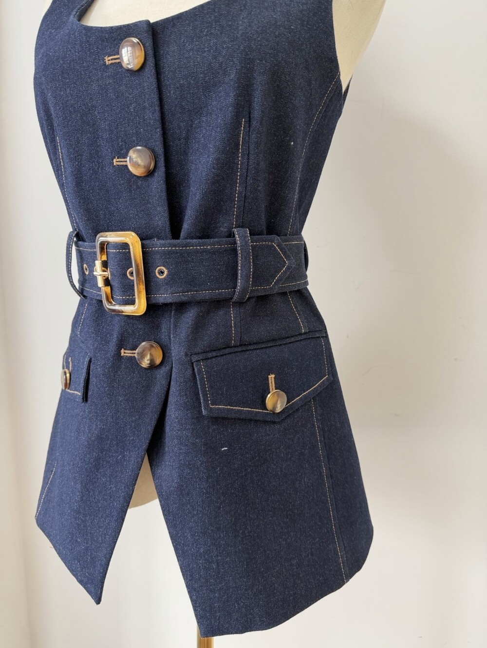 Veronica Beard Becker Stretch-Denim Belted Vest - Picture 9 of 11
